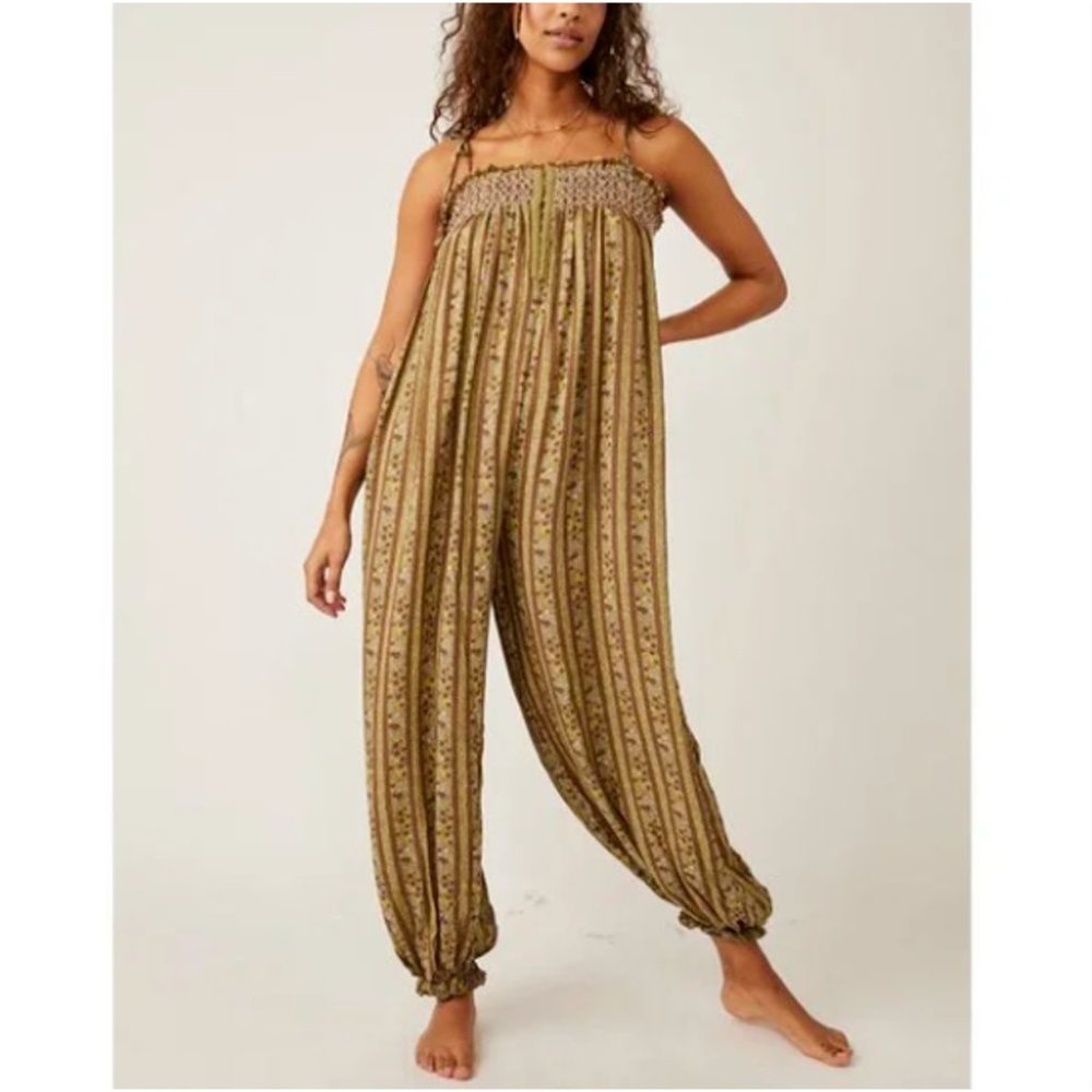 Free People Rule the World Maxi Romper in Fern Combo